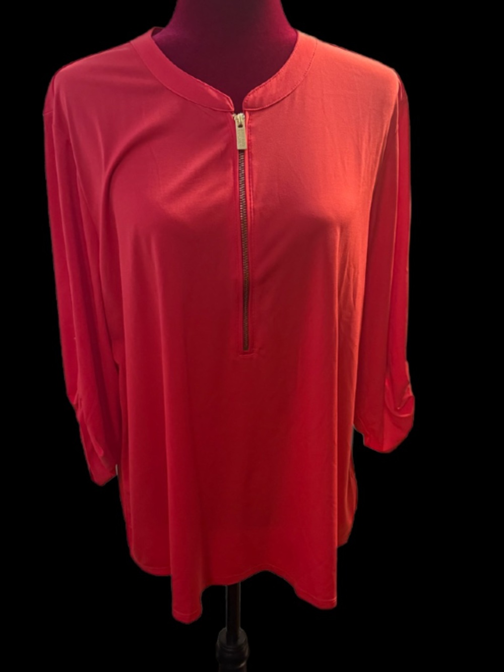 Women's Orange Zip-Front Long Sleeve Top